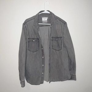 Black/ grey washed denim button up